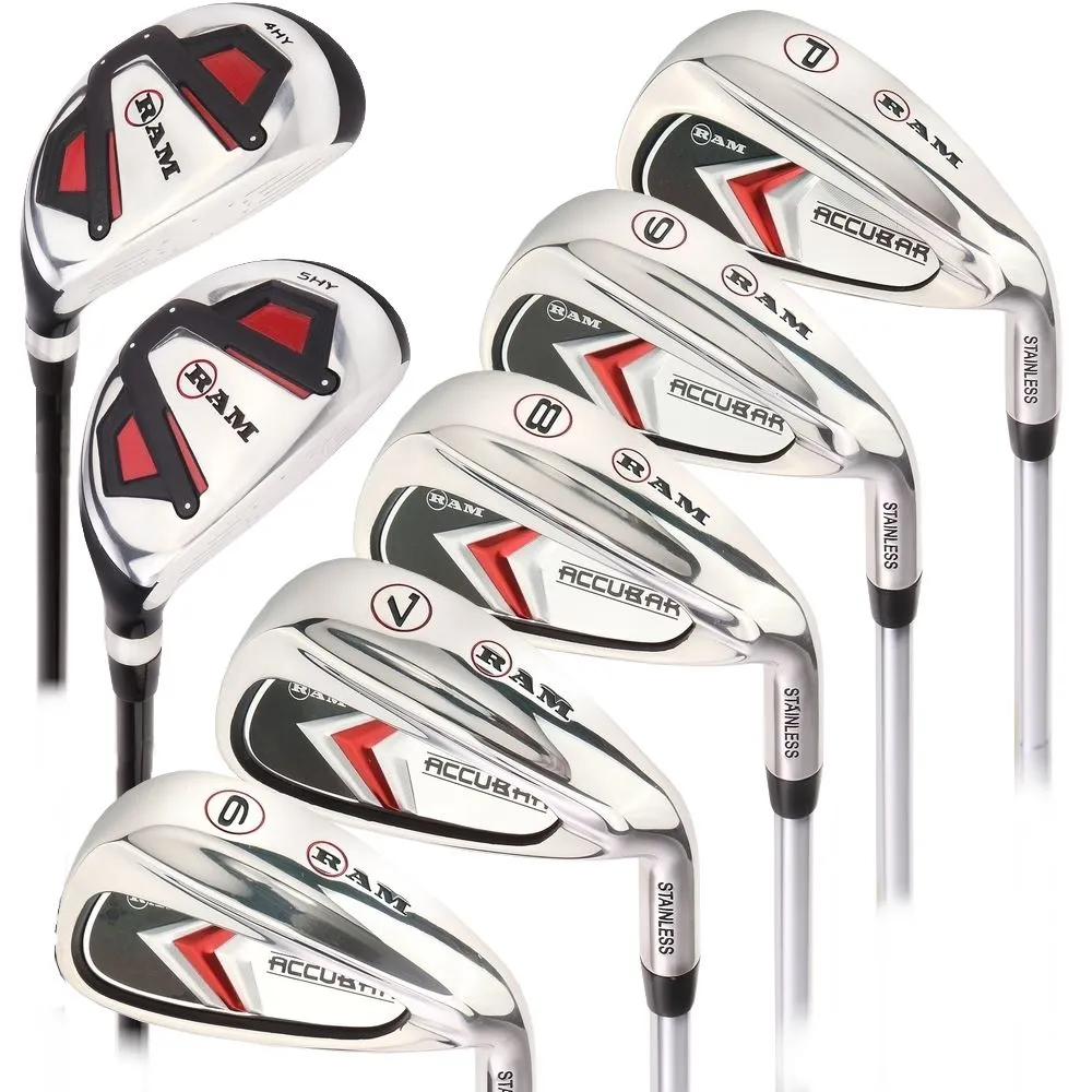 Ram Golf Accubar Mens Right Hand Iron Set 6-7-8-9-PW - FREE HYBRID INCLUDED 3 Ram Golf Accubar Mens Right Hand Iron Set 6-7-8-9-PW - FREE HYBRID INCLUDED
